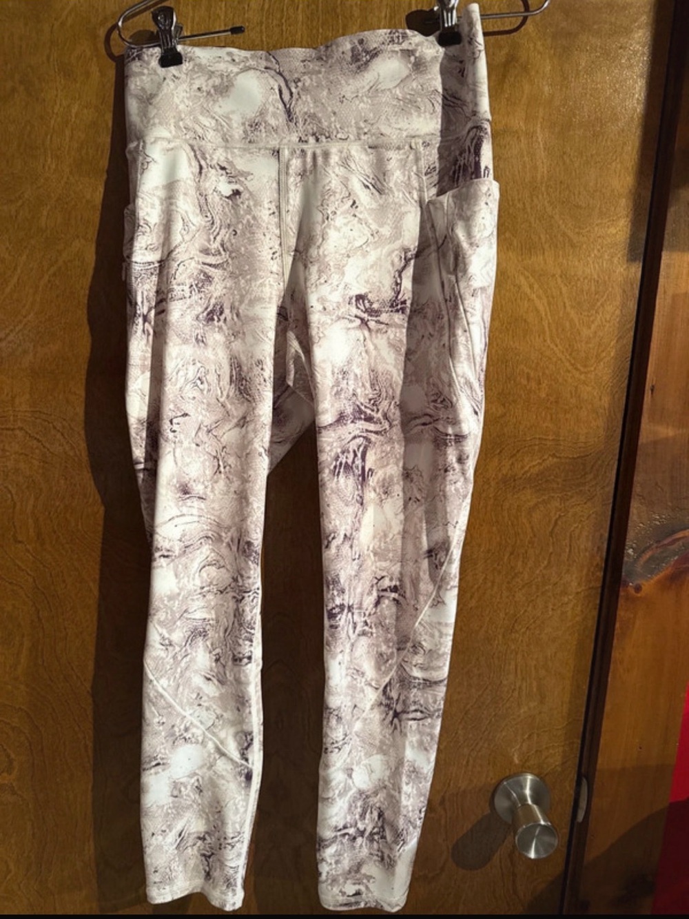 Marble-Print High-Rise Leggings - White and gray brown